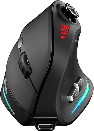 TRELC Wireless Gaming Mouse with 5 D Rocker, 24000 DPI/11 Programmable Buttons, Ergonomic Mouse for 2 Devices Connection (BT+2.4GHz), Vertical Rechargeable Mice for PC/Laptop/E-Sports/Gamer (Black)