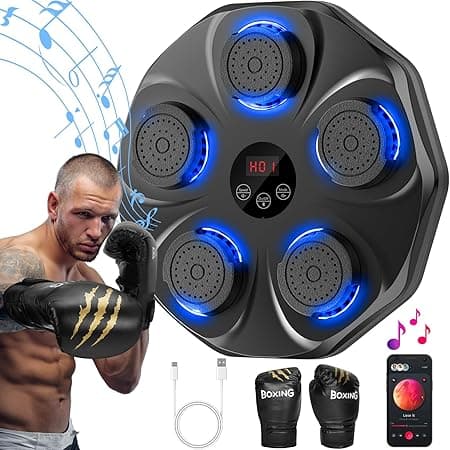 Music Boxing Machine, Interactive Punching Trainer with Boxing Gloves, Large Size Wall Mounted Electronic Boxing Target for Adult Kids, 9 Modes & 9 Speeds
